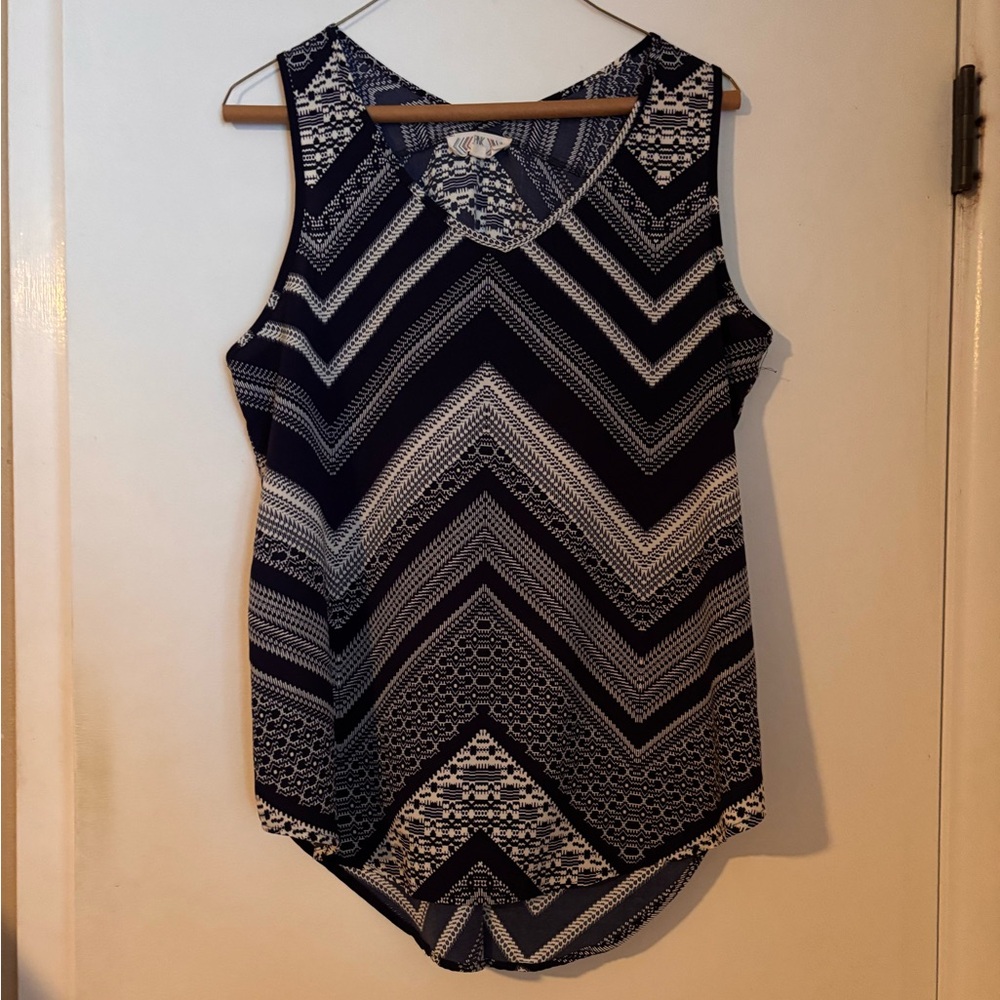 Pink Rose Navy and White Chevron Tank Top